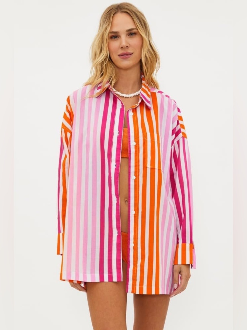 Beach Riot Alexa Top Sunset Stripes Small Medium pink orange button down shirt